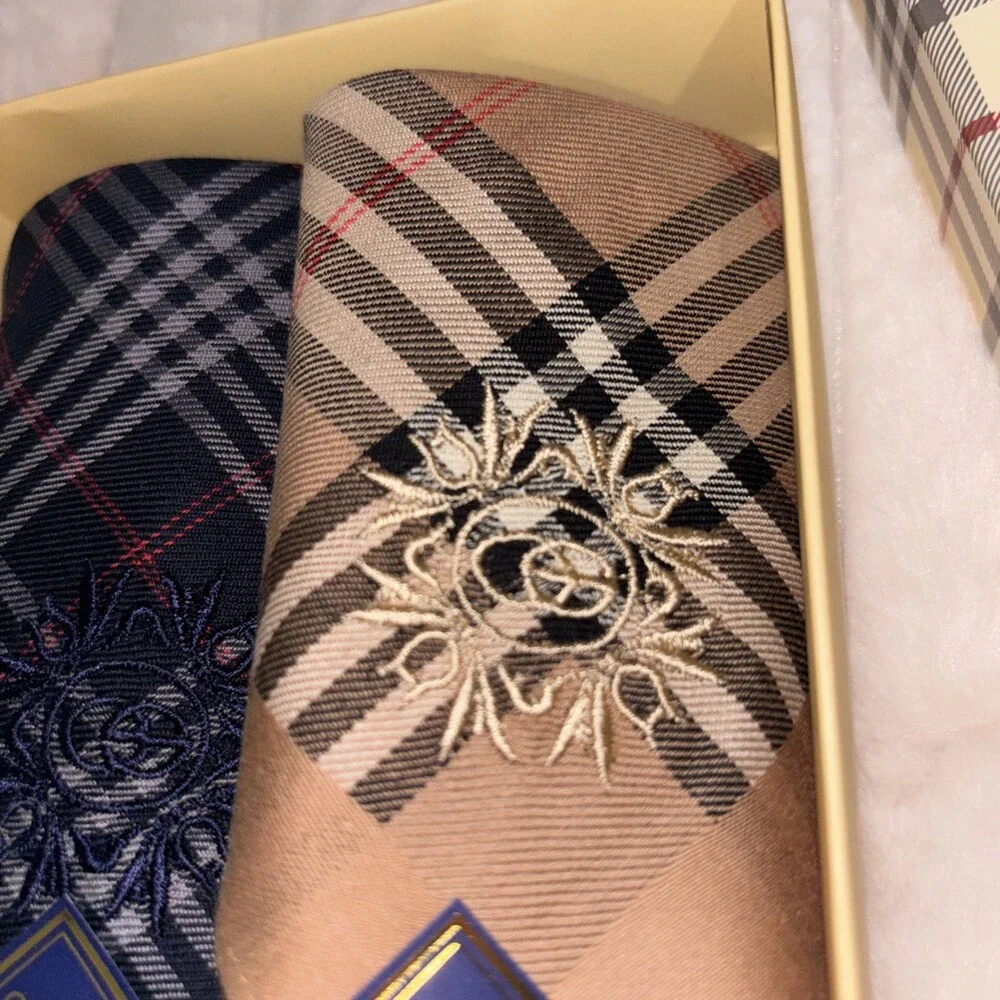 Vintage Omar Sharif Paris Men’s Handkerchief Set - Plaid & Monogram - NIB